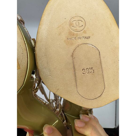 CHANEL Rose Gold Metallic T-Strap Platform Sandals Size 38.5 - Picture 5 of 10